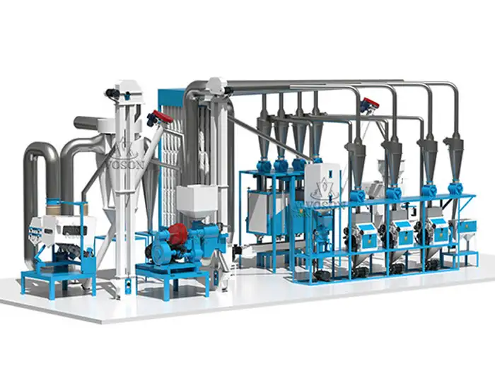 3D layout of a 20 TPD maize flour processing line with integrated milling equipment