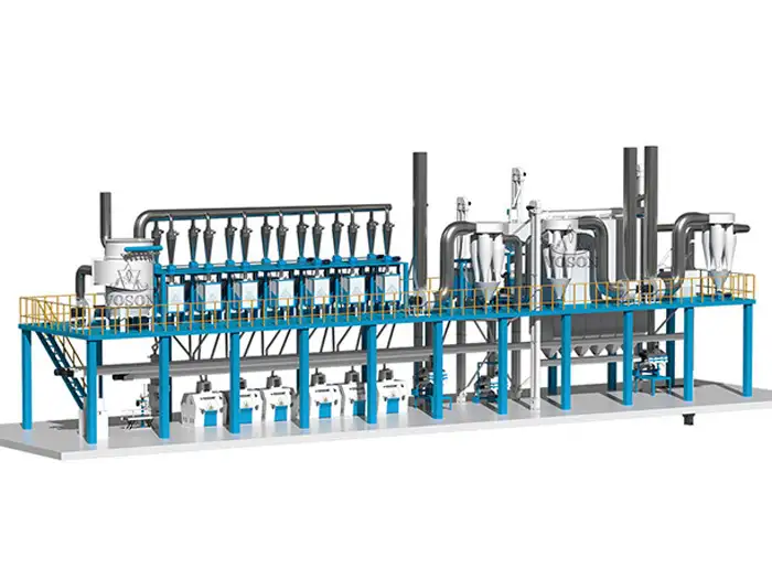 Industrial 100 TPD maize milling system presented as a complete flour production line
