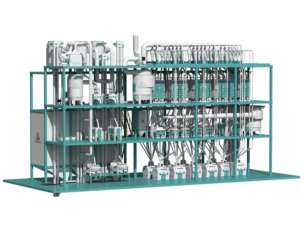 Processed corn flour and wheat flour produced by Voson milling machines, highlighting the quality and precision of the milling process