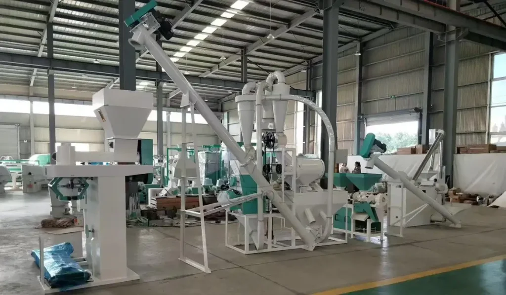 Small-scale wheat milling plant layout in rural Kazakhstan