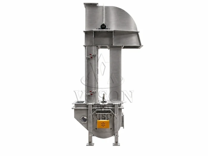 Enclosed stainless steel bucket elevator for vertical grain conveying