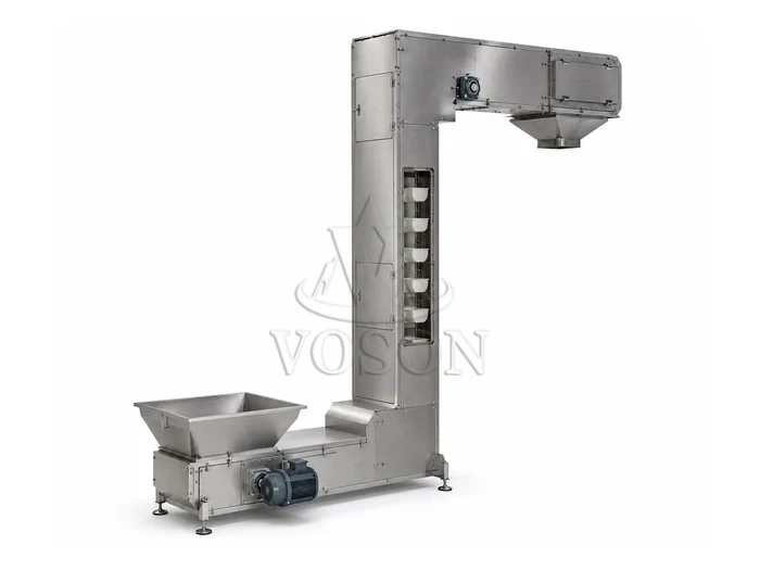 Enclosed Z-type bucket elevator with stainless steel feed hopper