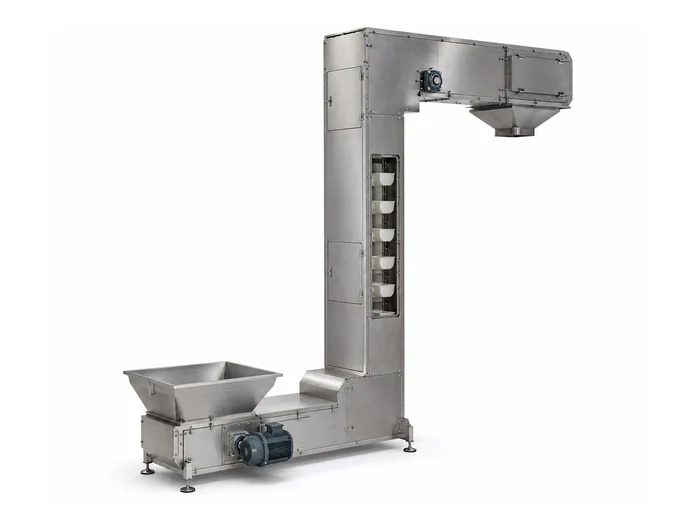 Enclosed Z-type bucket elevator with stainless steel feed hopper