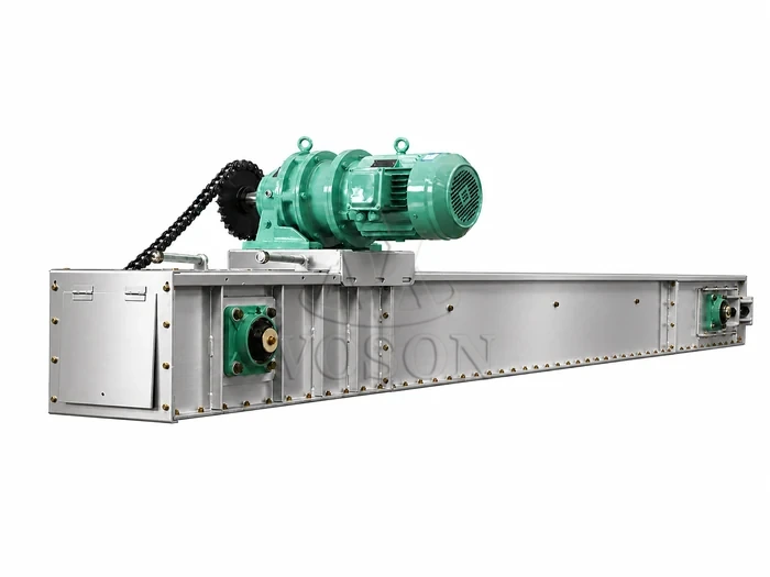 Stainless steel drag chain conveyor for horizontal material transfer