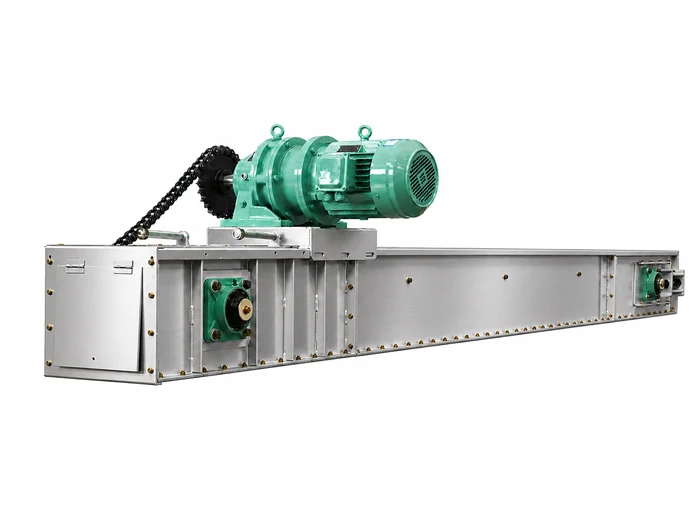 Stainless steel drag chain conveyor for horizontal material transfer